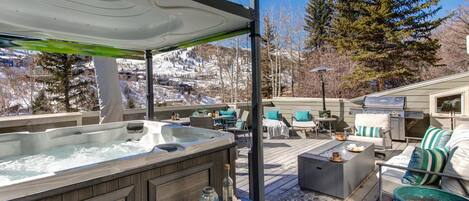 Expansive Deck with a Gazebo Cover Hot Tub and Mountain Views