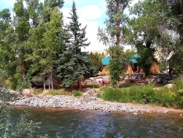 View of backyard from across the Wind River