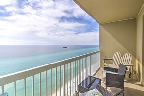 Covered Balcony | Outdoor Seating | 20th-Floor Ocean Views