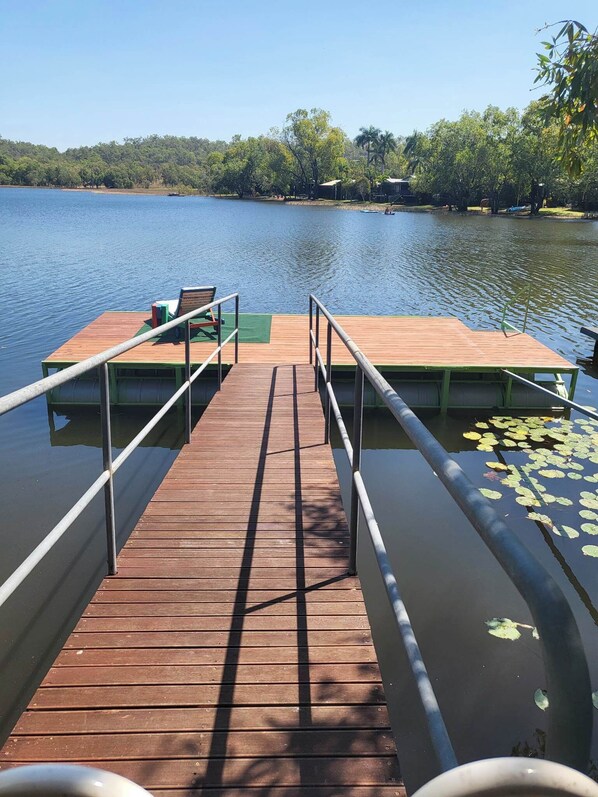 Your own private pontoon off the verandah. Includes a box of relaxing items.