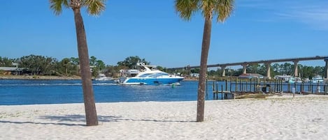 Watch the boats go by from our private beach.