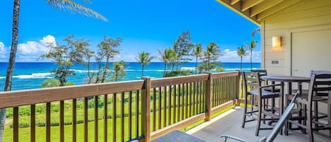 Oceanfront Views from Private Lanai, Living Area, Kitchen