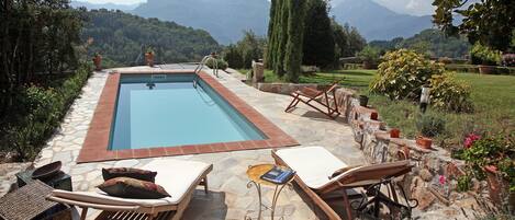 Lovely private pool with quality pool furniture 
