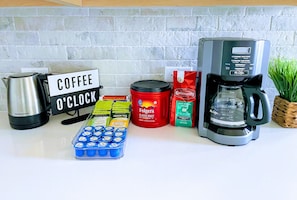 Coffee station with regular, decaf and tea options