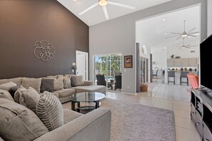 Media room with comfortable and spacious couch