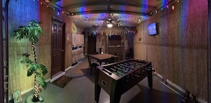 Foosball table, card table and TV - can't get better than that!