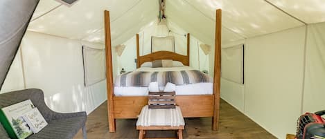 Queen bed inside of the tent