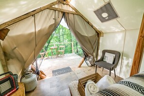 Looking outside the tent from the bed.
