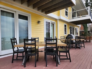 Three tables across the rear deck to accommodate your group