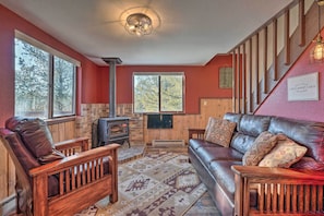 Living Room | 2-Story Cabin | Stairs Required for Full Interior Access