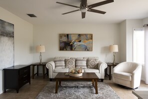 Queen sleeper sofa with gel mattress.