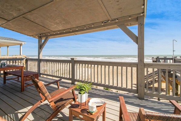 Deck is half covered for when you want shade, the other half is open so you get your daily dose of Vitamin D.