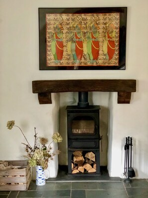 The log burner in the lounge.