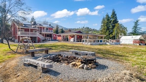 Huge firepit with firewood provided during cold months