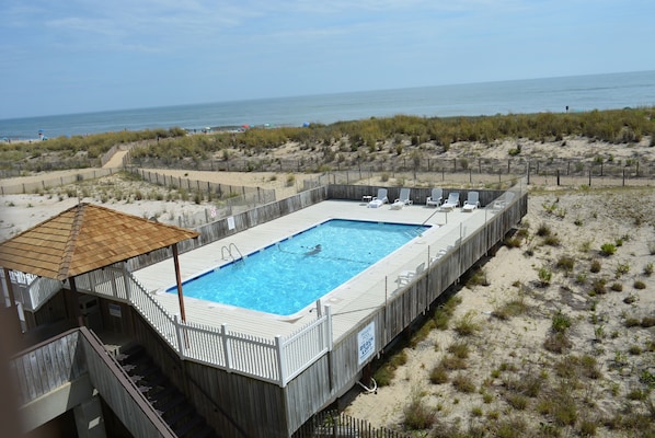 Beachloft 2-J View from Balcony with Oceanfront Pool