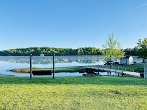 View of bridge leading to the beach and fire pit