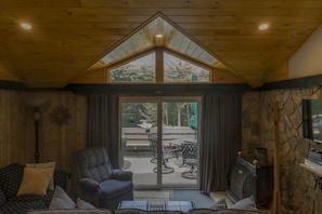 Entertainment area on back deck overlooking the cove.