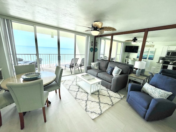 Ocean front living room and dining room