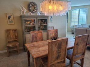 Dining area (cool knick knacks in cabinet we like to call our "aquarium")