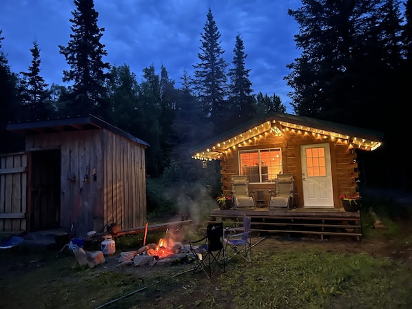 Cozy one-room cabin. Full bathroom, mini fridge, air fryer/microwave and TV. 