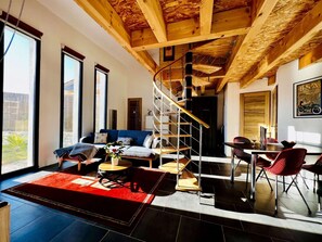 overview of the very bright living room