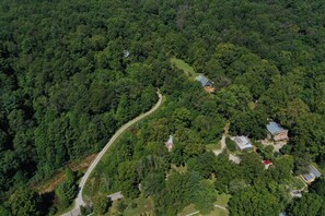 Our cabin access is the long driveway on the left and The Story Inn is the property on the right.