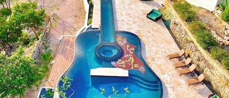 One-of-A-Kind 87.5 FT Guitar Pool modeled after the Gibson Hummingbird Guitar :)