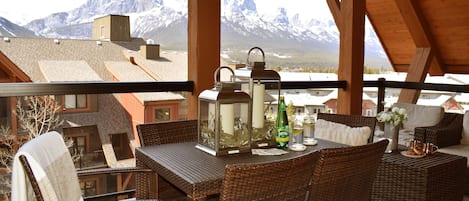 Spacious, private covered balcony with the most spectacular mountain views!