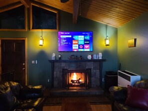 Netflix and chill, anyone? Enjoy a 60" smart TV and cozy fire.