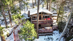 Enjoy the tranquil snow-covered woods, and stay cozy in our cabin