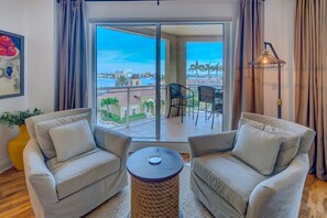 Great room and balcony with great views.