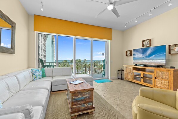 Beautiful views of the ocean from your living room! Sit back and relax, inside or outside on the private balcony.