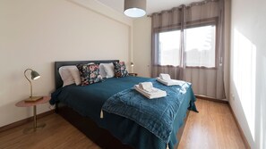 A stylish and bright bedroom with a cozy and comfortable  double size bed #airbnb #airbnbporto #portugal #pt #porto