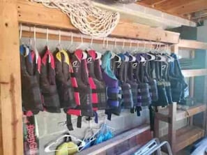 Life vests, lots of sizes and colors!