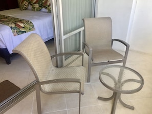 Lanai (balcony) seating. Great place to catch Friday night fireworks!