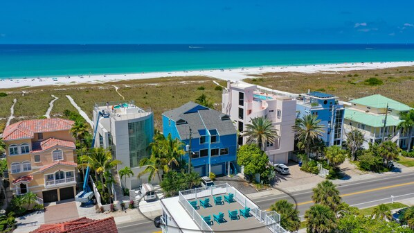Aerial View of home circled. Siesta Key beach and the Gulf in view!