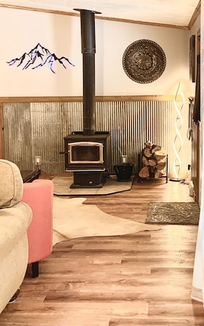 Cozy space by the woodburning stove