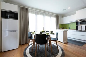 Open plan Meals, Fridge Freezer and kitchen.