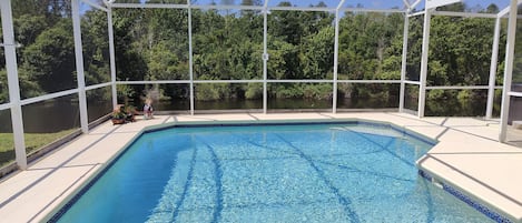 Private south and west facing pool overlooking the preserve and water.