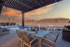 Private pool and hot tub with patio dining and BBQ
