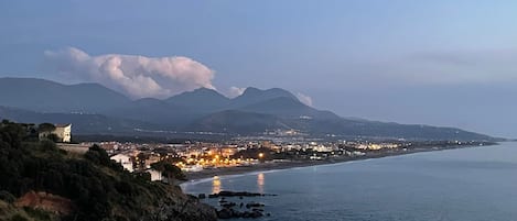 View of the town at dusk off the balcony