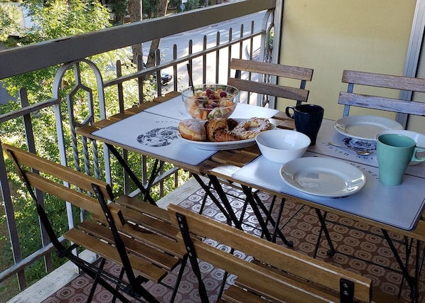 The balcony is a perfect place to enjoy breakfast before starting your day.