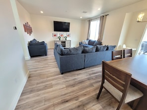 View into the family room from the kitchen.