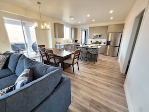 Open kitchen/dining/family room with plenty of space for gatherings.