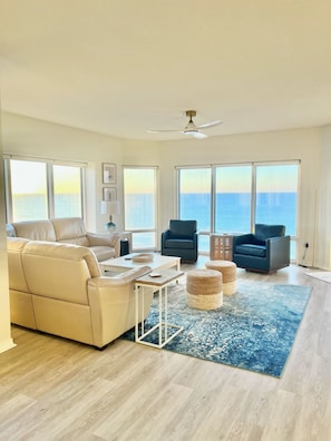 Amazing Gulf and Beach Front Views from this spacious , updated living room.