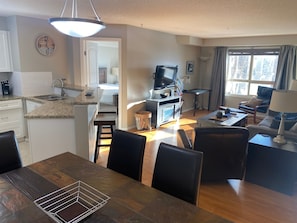 Open concept with bedrooms located on opposite sides of the condo