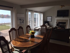 Dining area showing view of beautiful Lake Diane