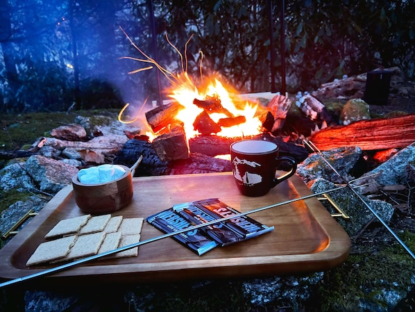 Go make a fire in the backyard! I love making s'mores and sausage over the fire.