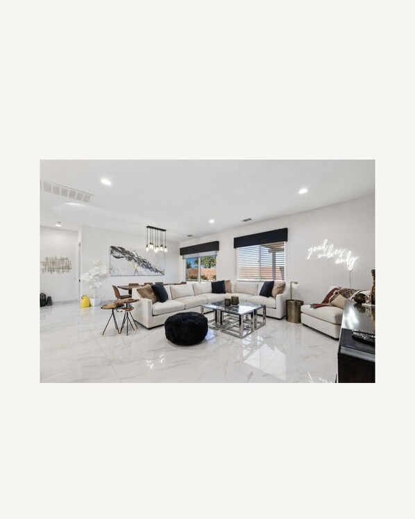 Spacious living room with 70in smart tv 