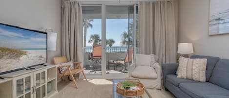 Perfect beach view from the den with a queen sleeper sofa